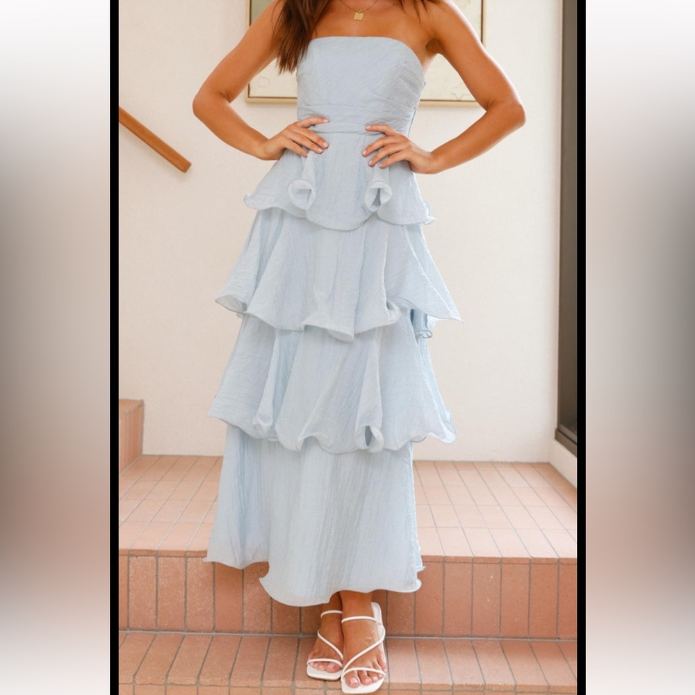 Elegant Light Blue Tiered Dress